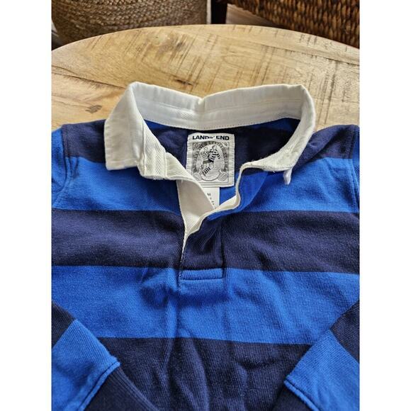 LANDS' END Boys Henley Blue Stripe Knit Size 5/6 Blue White Collar - Picture 3 of 5
